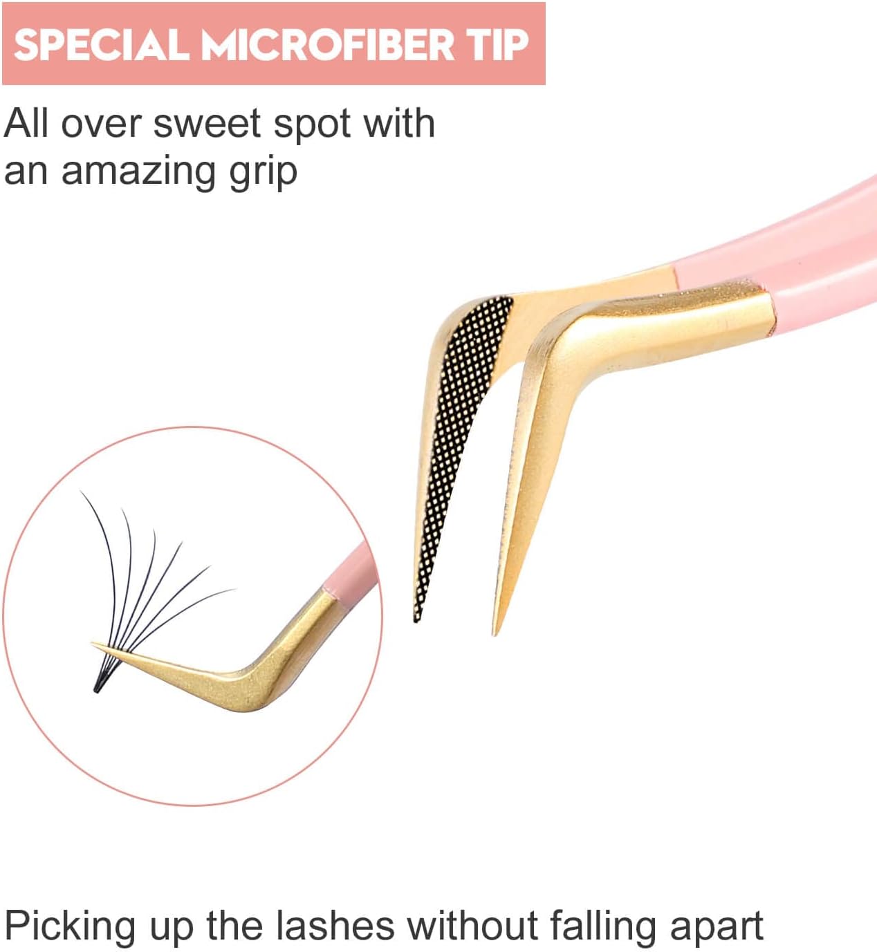 Eyelash Extension Tweezers,Diamond Grip Lash Tweezers for Isolation Applying and Mega Volume Mink Lashes Fanning