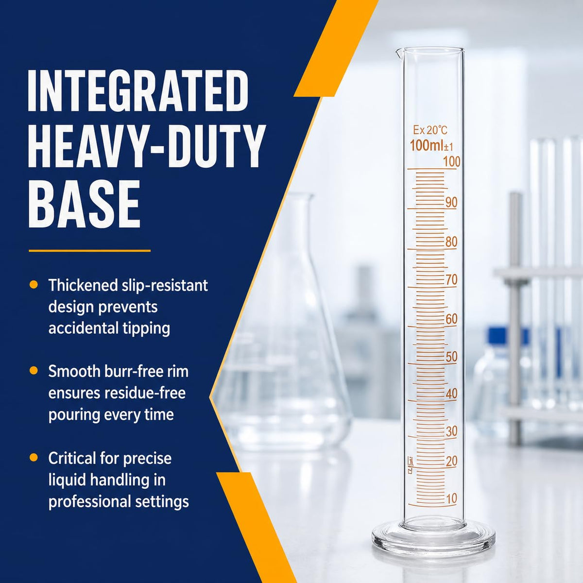 VXT 100ml Borosilicate Glass Graduated Cylinder, ±1ml Precision