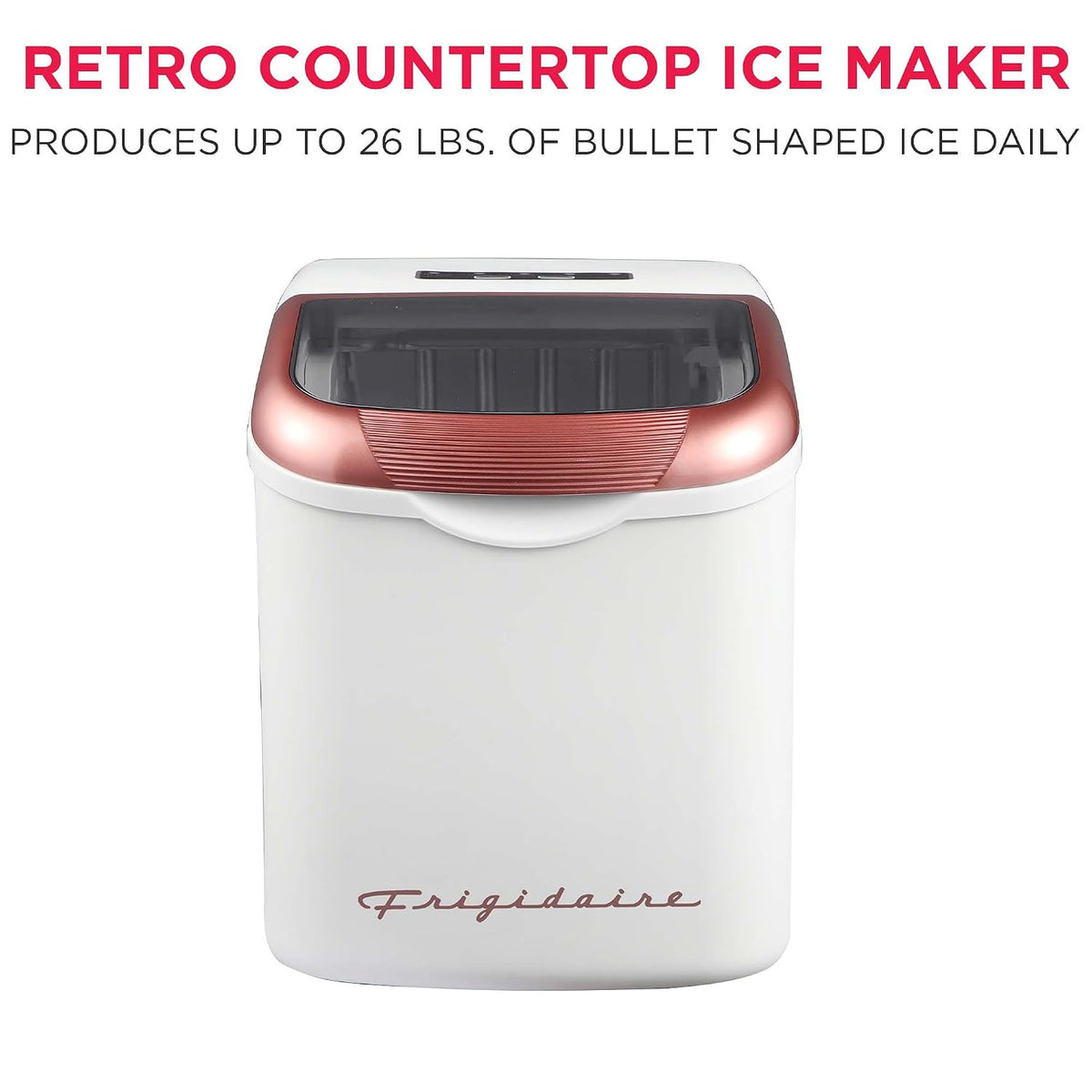 Retro Compact Ice Maker Machine, Bullet Ice, 26 lb per Day (White)