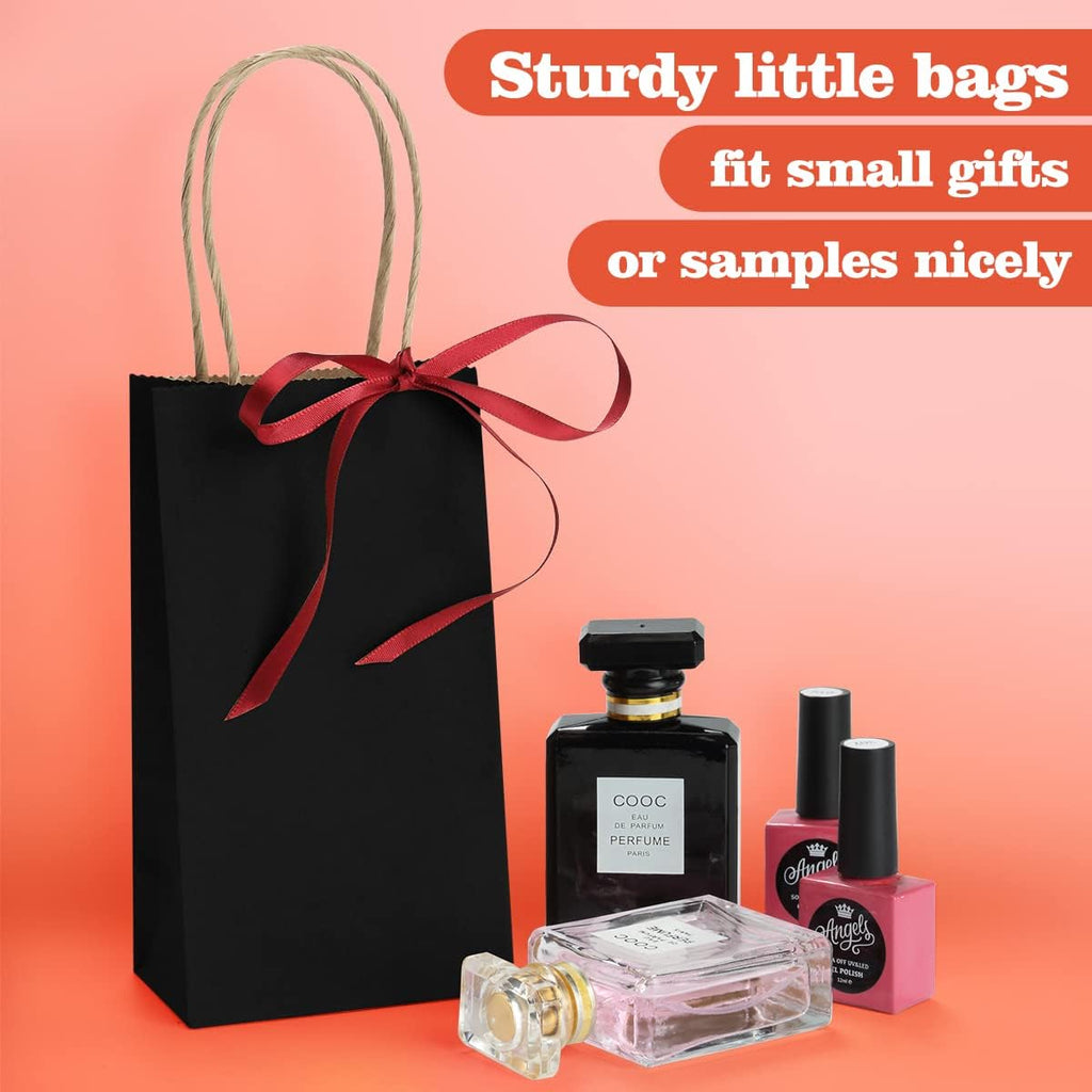 Small Kraft Gift Bags with Handles Black 50 Pack 3.5x2.4x6.7 Inch