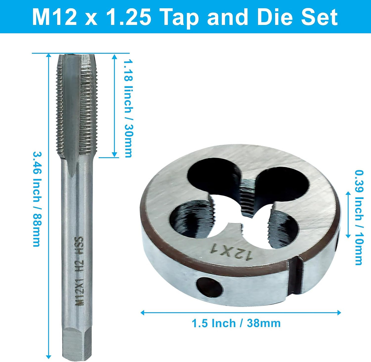M12x1 Tap And Die Set, HSS Metric Threading Tool