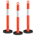 45 Inch Orange Delineator Post with Base, 3 Pack | Traffic Delineator Posts Cones, Visibility Reflective Collars