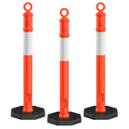 45 Inch Orange Delineator Post with Base, 3 Pack | Traffic Delineator Posts Cones, Visibility Reflective Collars
