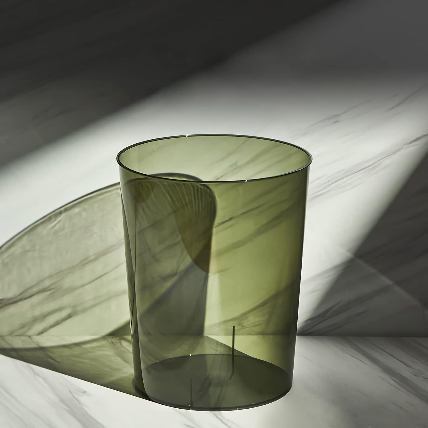 Small Trash Can Plastic Wastebasket 1.5 Gallon Garbage Bin, Clear & Green | Round Office Trash Container for Near