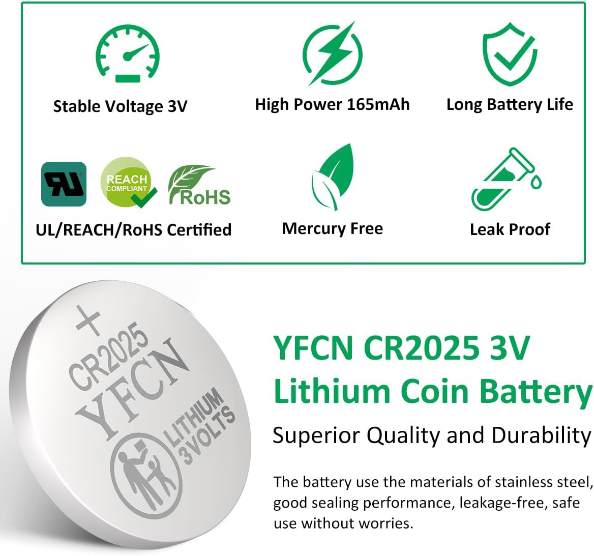 CR2025 Battery 3V Lithium Battery 10 Count Pack CR2025 Batteries for Key Fobs, Remote Control, LED Candles