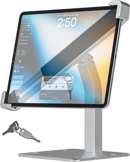 iPad Kiosk Stand, Anti-Theft Tablet POS Holder Desk Mount with Security Lock & Key, Heavy Duty Base & 360° Rotation