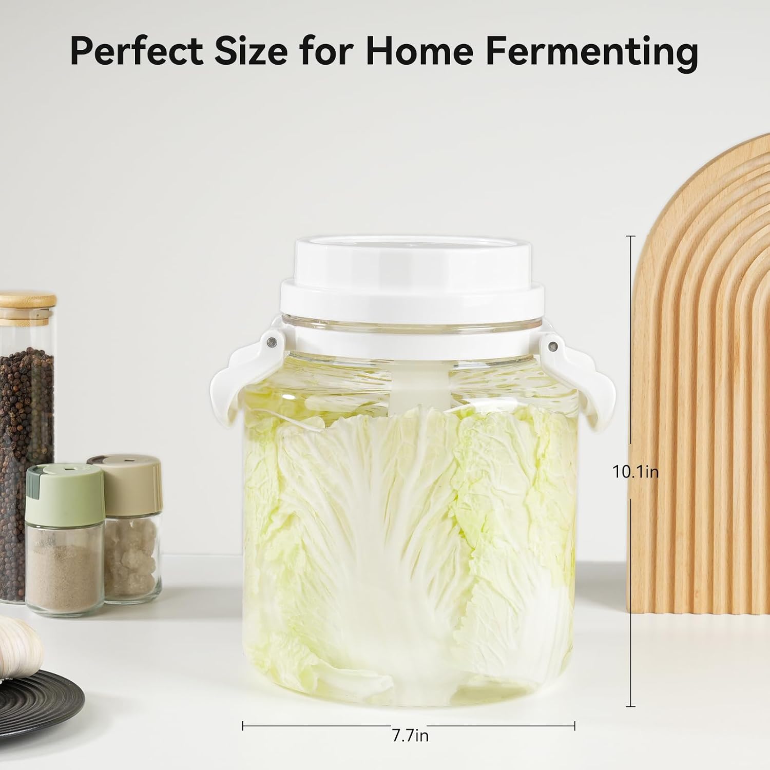 1.3 Gallon Plastic Fermentation Jars - Kimchi Fermenting Container with Auto Weight Press Plate & One Way Exhaust