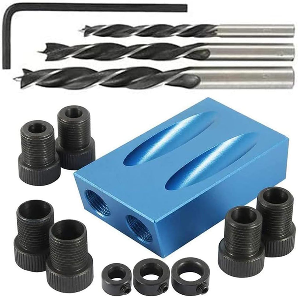 Pocket Hole Jig 14Pcs Kit - Woodwork Guides Joint Angle Tool Carpentry Locator - 15° Woodworking Inclined Hole