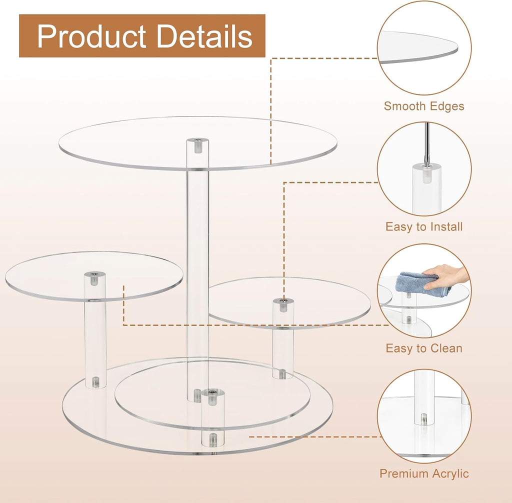 4 Tier Cupcake Stand, Acrylic Cupcake Tower Stands for 50 Cupcakes, Round Dessert Table Display Set Tiered Tray