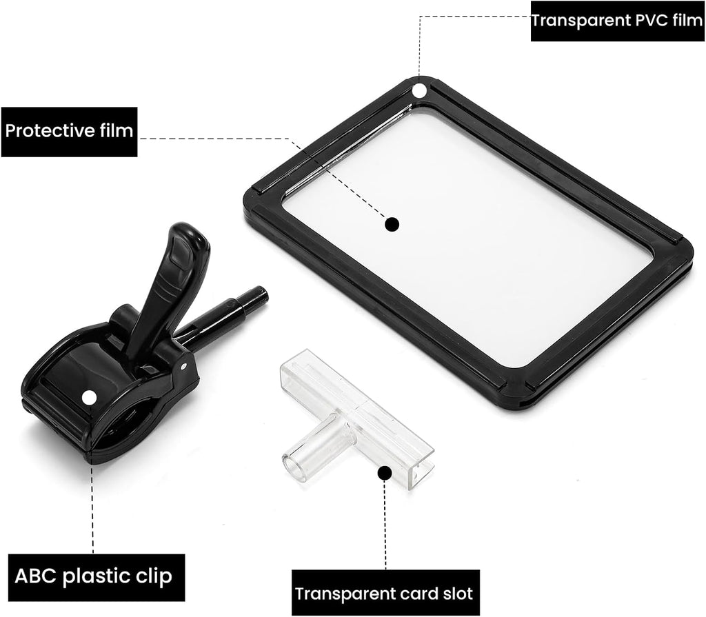 10 Pack Acrylic Sign Holder with Clamp, Rotating Clip Pop Swivel Sign with PVC Card Protector, Double Head Sale Signs