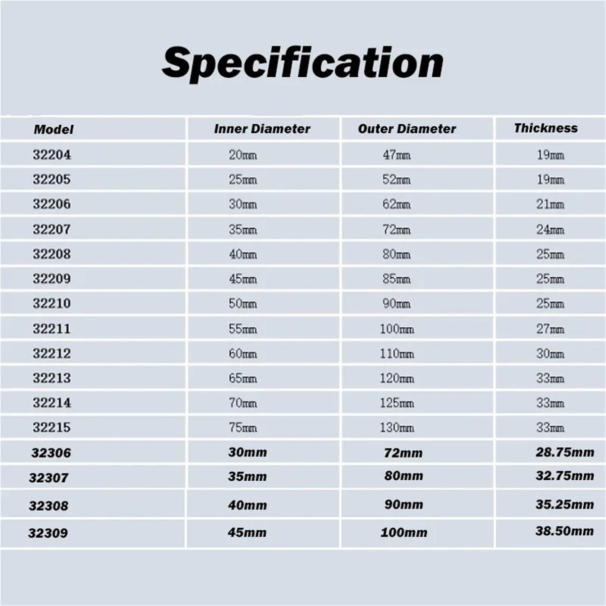 1Pcs Tapered Bearing 32204 32205 32206 32207 32208 32209 32210 32211 32212-32215 Tapered Roller Bearings(32204(20x47x19mm))