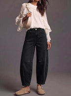 Women's Boyfriend Baggy Barrel Jeans Mid Rise Denim Ankle Pants