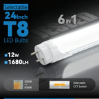 2ft T8 LED Bulbs, 4-Pack, 6 CCT Selectable 3000K-6500K