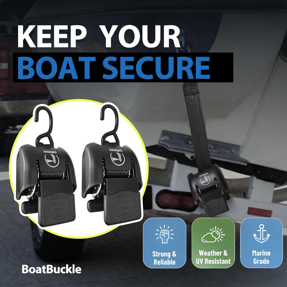 Retractable Transom Boat Tie Down Straps Boat Trailer Tie Down Strap 2x43-Inch, 2500lbs Break Strength with Quick Release Lock (Plastic)