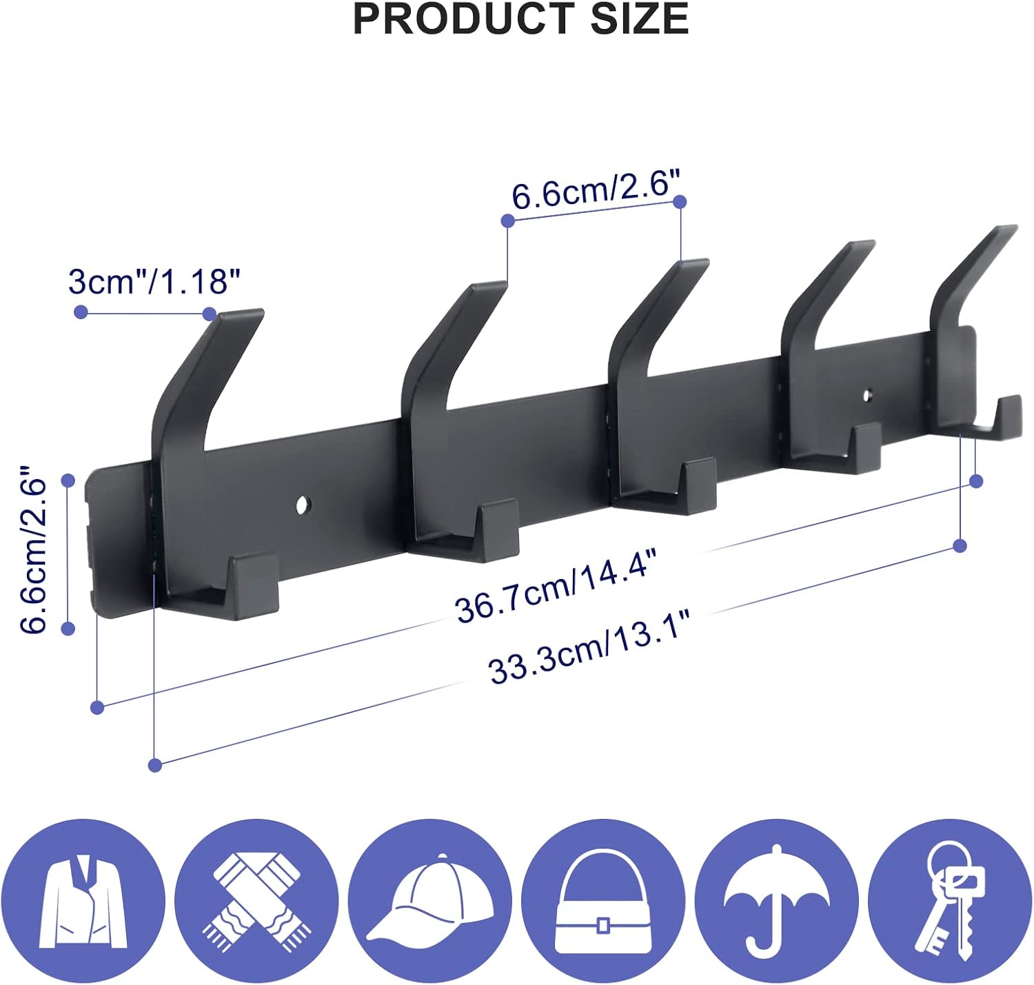 Coat Rack Wall Mounted,5 Coat Hooks for Hanging Coats,Heavy Duty Metal Double Hook Rack Hook Rail,Coat Rack with