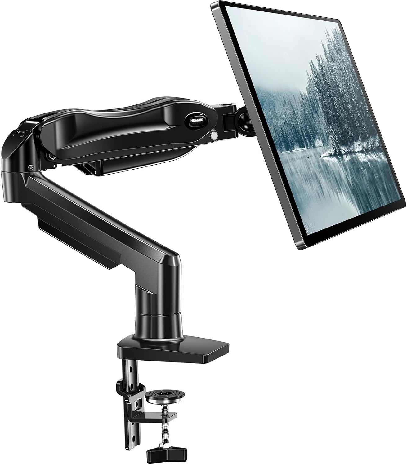 FlowLift Single Monitor Mount, 13 to 32 Inch Monitor Arm, Adjustable Monitor Stand, Vesa Mount with Clamp and Grommet
