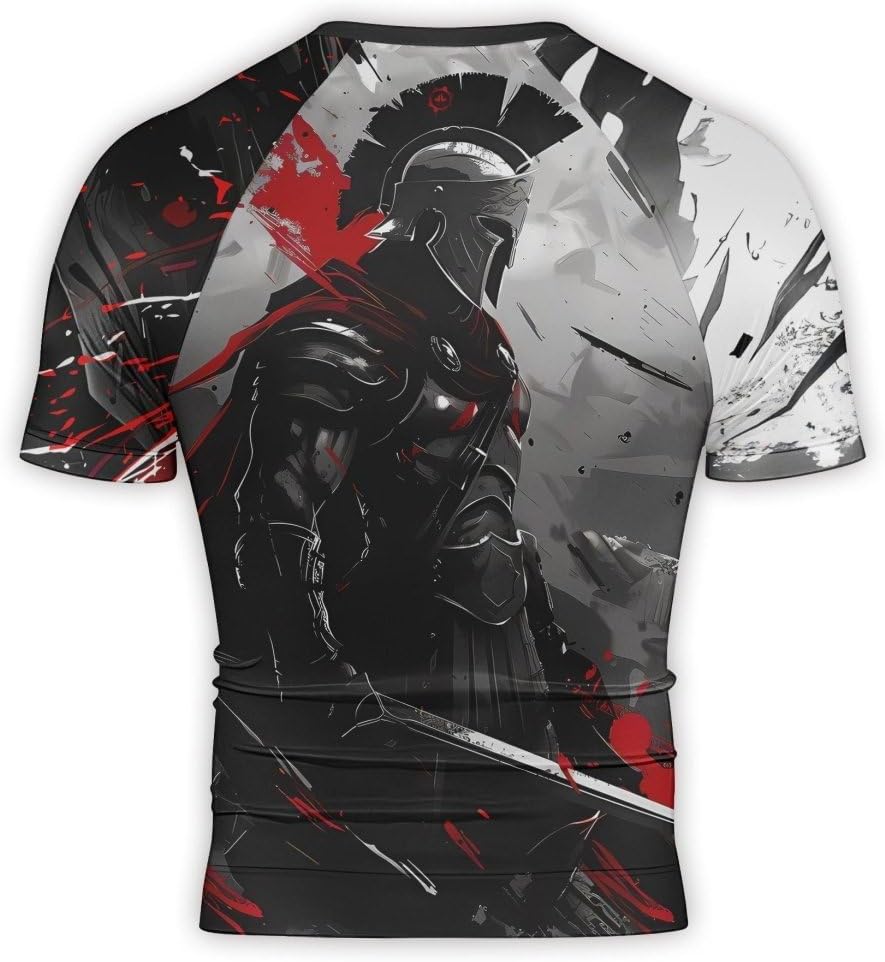 Spartan Warrior Men's Rash Guard Shirts Short Sleeve, Baselayer Compression Shirt for Jiu Jitsu MMA