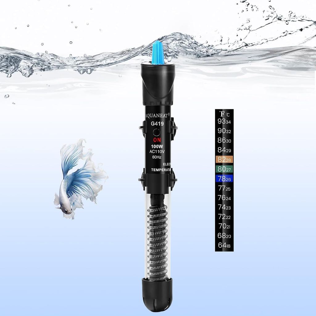 Aquarium Heater, 100W Fish Tank Heater, Adjustable Submersible Water Thermostat with Thermometer