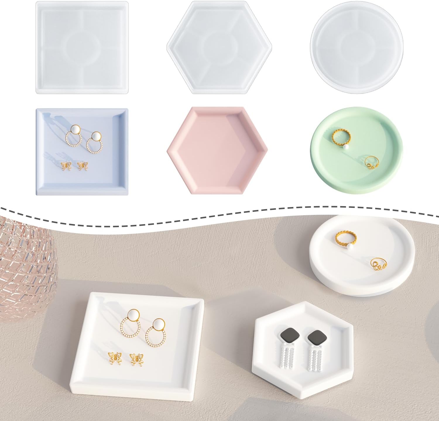 3.2" Small Resin Coaster Molds for Epoxy Resin, Round Square Hexagon Soap Dish Silicone Molds for Art Crafts, Trinket