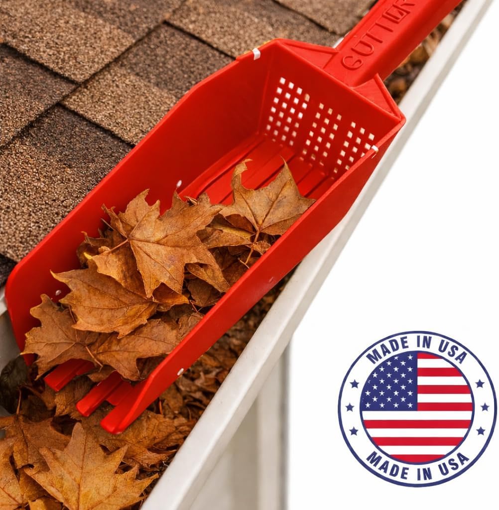 Gutter Scoop Gutter Cleaning Tool for Standard gutters, Under Gutter Guards, Teeth to Scrape Debris (Red)
