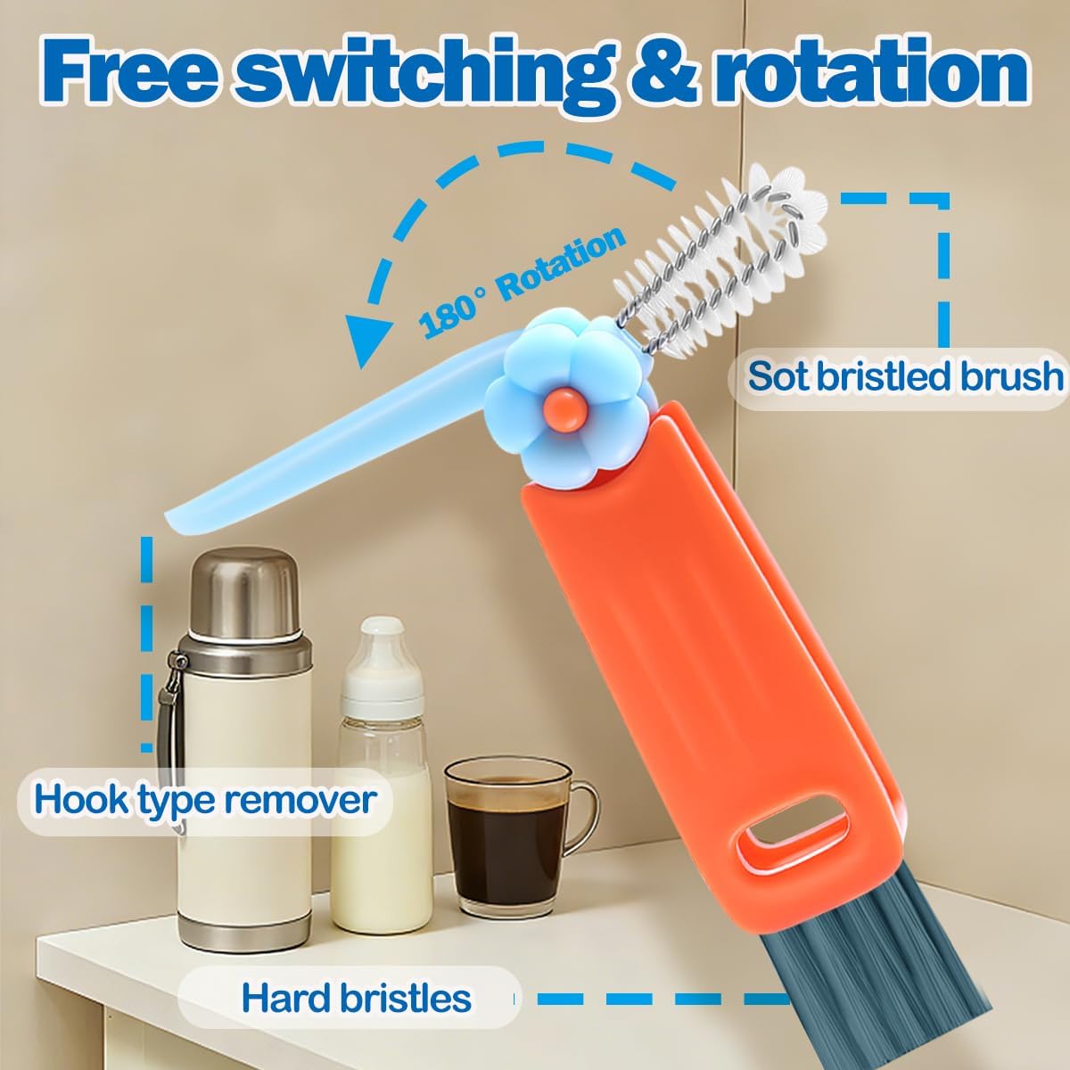 3 in 1 Cup Lid Cleaning Brush, 4PCS Multifunctional Crevice Cleaning Brush for Water Bottle Insulated Cup Tumbler Lid