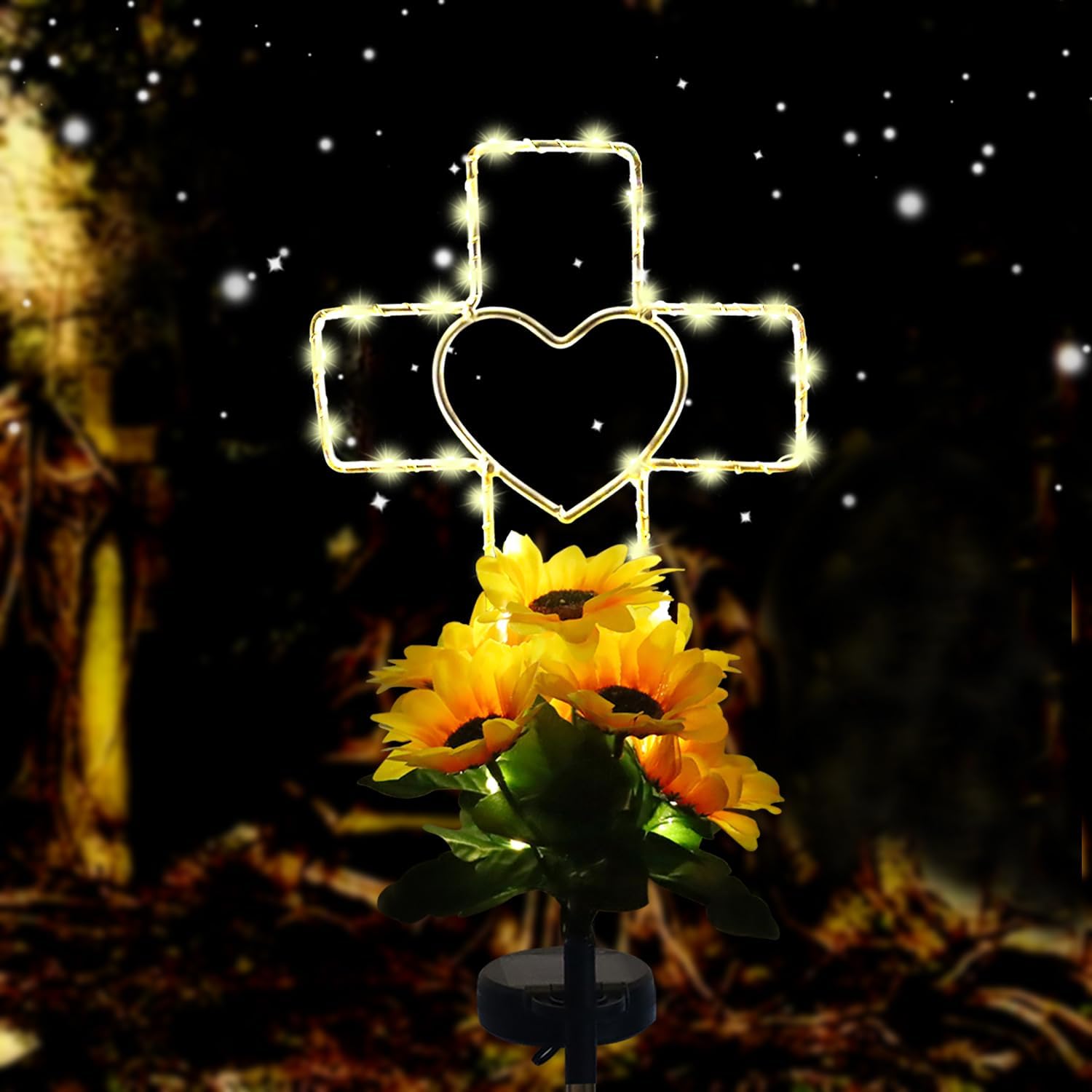 Solar Cross Cemetery Decorations for Grave, Memorial Sympathy Gift for Loss of Loved One Mom Dad, Grave Decorations