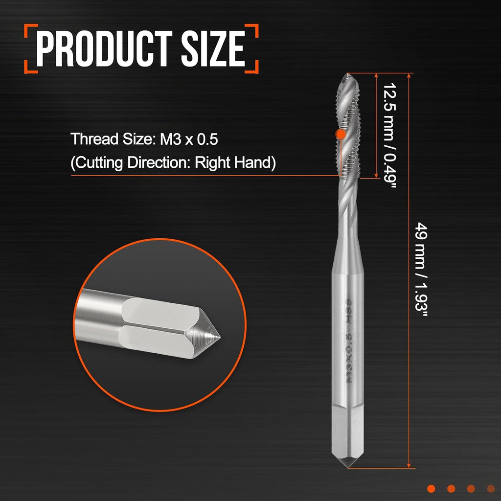 M3x0.5 Spiral Flute Thread Tap M2 High Speed Steel Polished