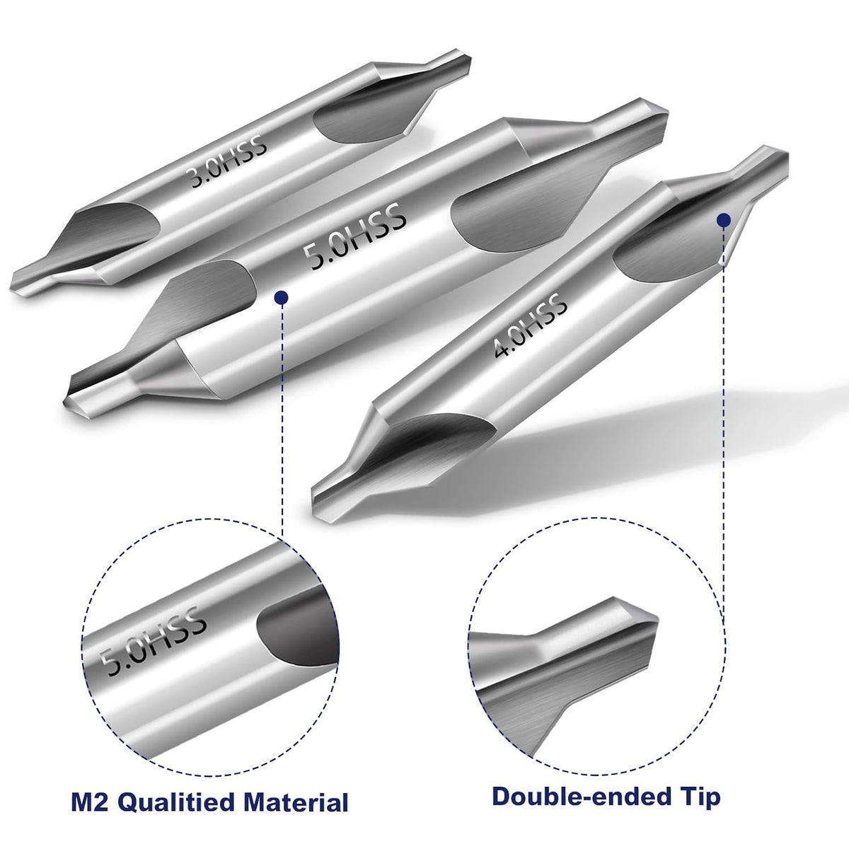 Center Drill Bit Set - M2 High Speed Steel Center Drill, 7pcs 60-Degree Angle Centering Drill Bits Countersink Tools for Lathe Metalworking in Size 1.0 1.5 2.0 2.5 3.0 4.0 5.0