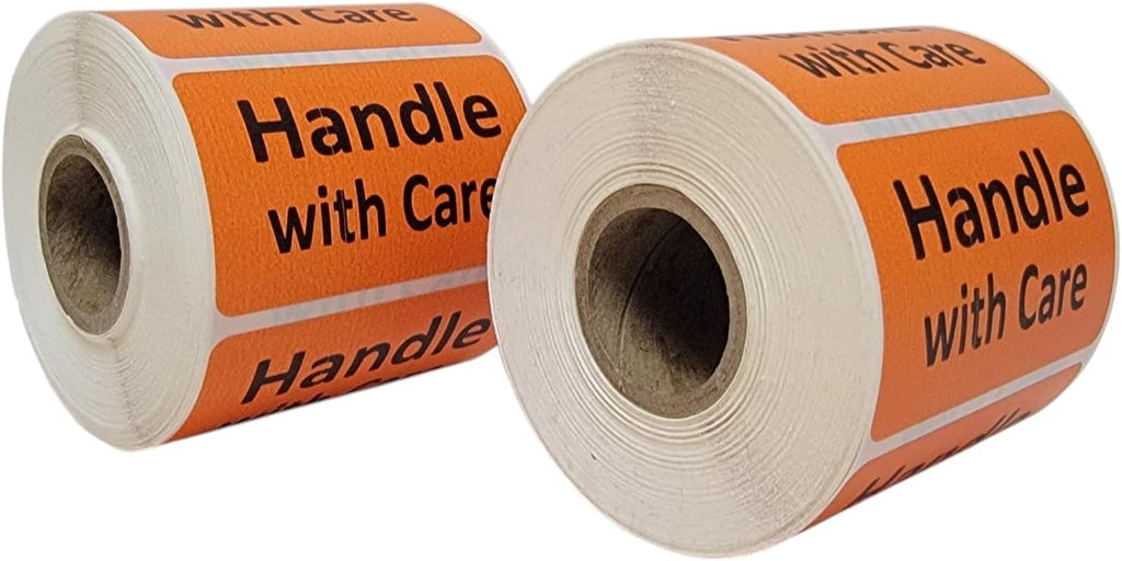 Handle with Care Labels Orange 2.5x1.5-inch Handling Fragile Adhesive Stickers 1 Roll with 500 Labels