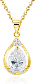 Sterling Silver Teardrop Drop Pendant Necklace for Women Hypoallergenic Cubic Zirconia Adjustable Charm Water Drop