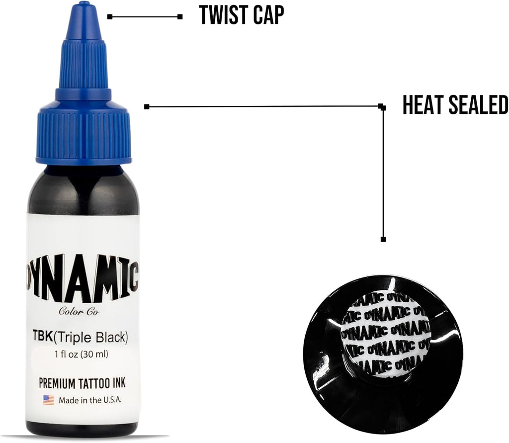 Dynamic Color Triple Black Tattoo Ink, Made in USA Since 1990, 1 oz