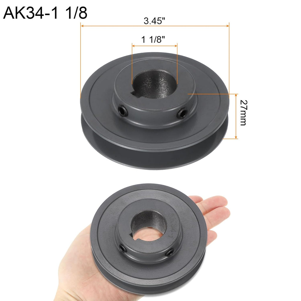 uxcell AK34-1 1/8 V-Belt Sheave 1 1/8"Bore 3.45"OD Single Groove Web Sheave