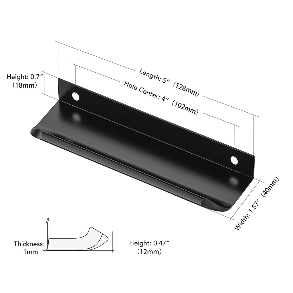 Matte Black Cabinet Handles Finger Edge Pulls 5 Inch CC 8 Pack