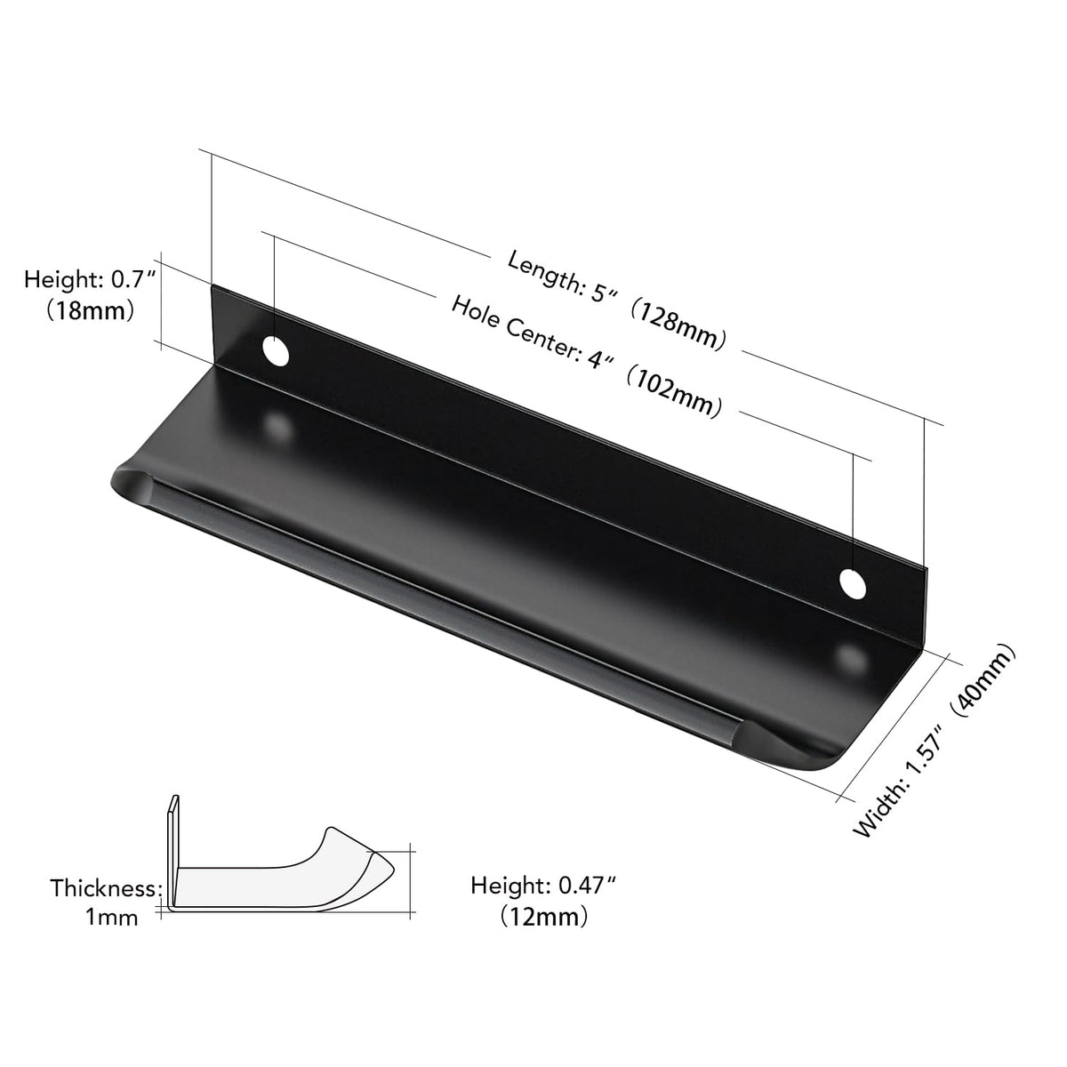 Matte Black Cabinet Handles Finger Edge Pulls 5 Inch CC 8 Pack