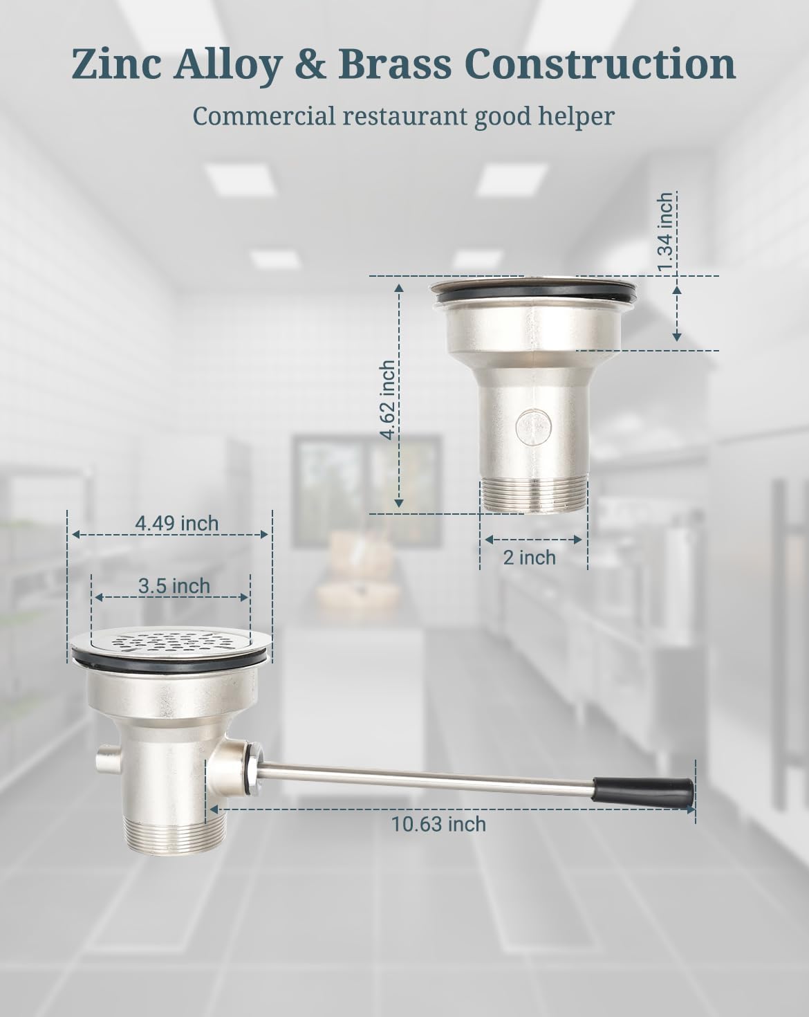 3-1/2 Inch Commercial Sink Drain with Twist Handle Waste Drain Valve