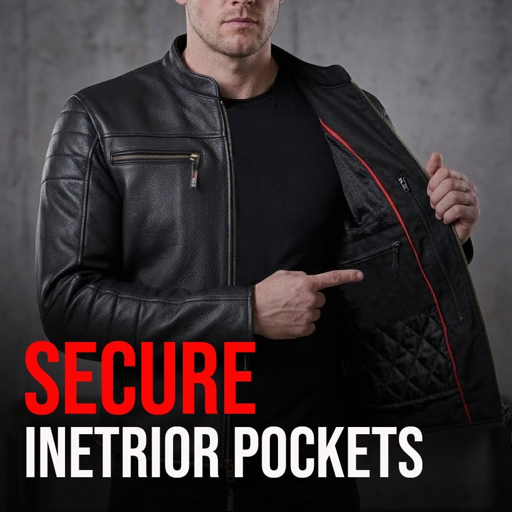 REVOLT Men's Motorcycle Jacket, Natural Buffalo Leather, CE Armor - Ventilation, Cruiser Motorbiker Touring Biker