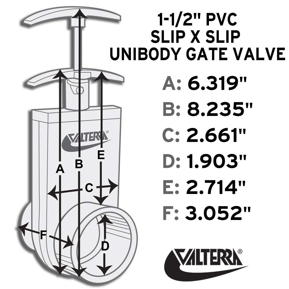 Valterra 2101X PVC Gate Valve, White, 1-1/2" Inner Diameter, 1.9" Outer Diameter Unibody Valve, Slip w/ Gate Keeper