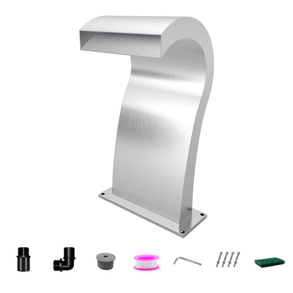 Pool Waterfall Fountain Stainless Steel Fountain 22.60'' x 10.55'' x 14.57'' Silver Pool Fountains for Ground Pools