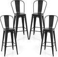 30 Inch Stackable Metal Bar Stools Set of 4 with High Backs, Black