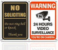 No Soliciting Sign & 24 Hours Surveillance Sign 2 in 1 Aluminum UV Ink Printed Yard Sign for House, Yard, Front Door