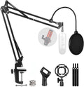 Microphone Stand for Blue Yeti, Quadcast Boom Arm Scissor Mic Stand with Windscreen and Double layered screen Pop