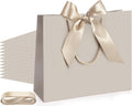12 Pcs Paper Gift Bags with Handles&Bow Ribbon, Champagne