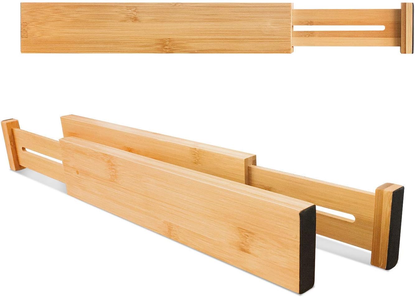 6-Pack Adjustable Bamboo Drawer Dividers, Expandable Drawer Organizer for Kitchen Utensils, Clothes, Bathroom, Office