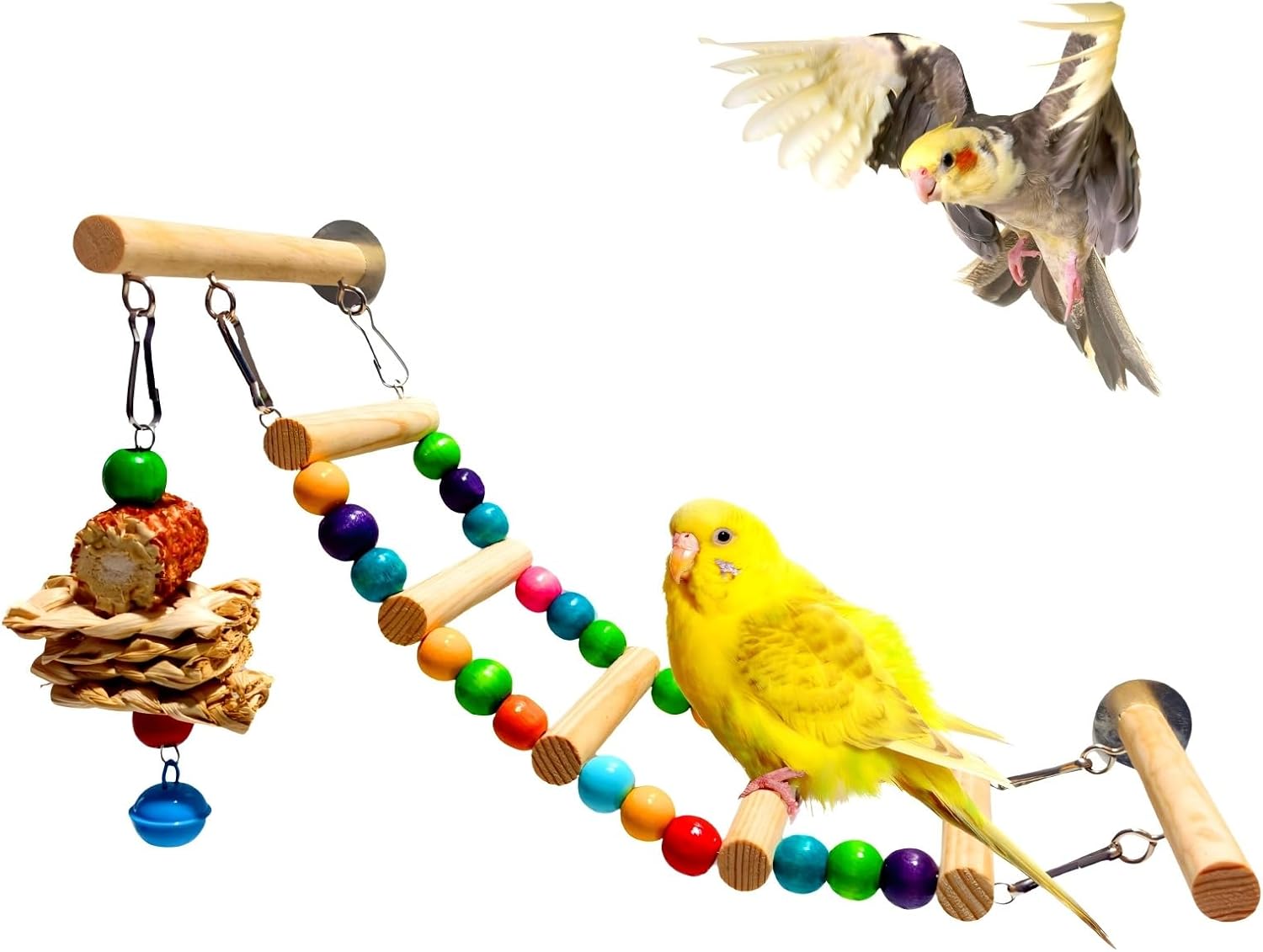 Bird Ladder for Cage, Natural Wooden Parrot Climbing Ladder | Parakeet Perch, Chew Toys for Parrot Conure Cockatiel