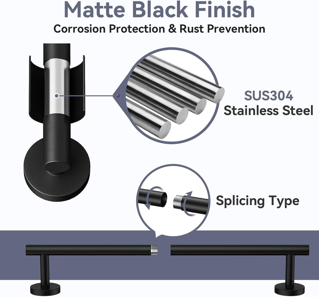 Bathroom Hardware Set, 18 Inch Matte Black Towel Bar Set, 4-Piece | Wall Mounted Bathroom Accessories, Towel Racks