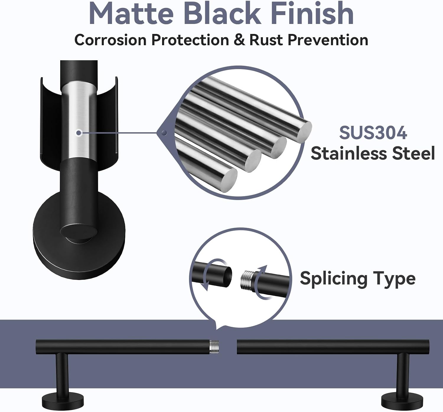 Bathroom Hardware Set, 18 Inch Matte Black Towel Bar Set, 4-Piece | Wall Mounted Bathroom Accessories, Towel Racks