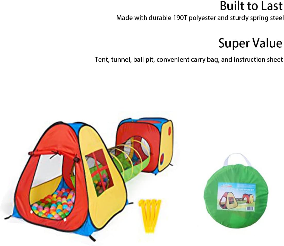 3 in 1 Pop Up Play Tent with Tunnel, Indoor/Outdoor Playhouse | Baby Ball Pit, Tunnel Toys for Toddlers 1-3, Soft