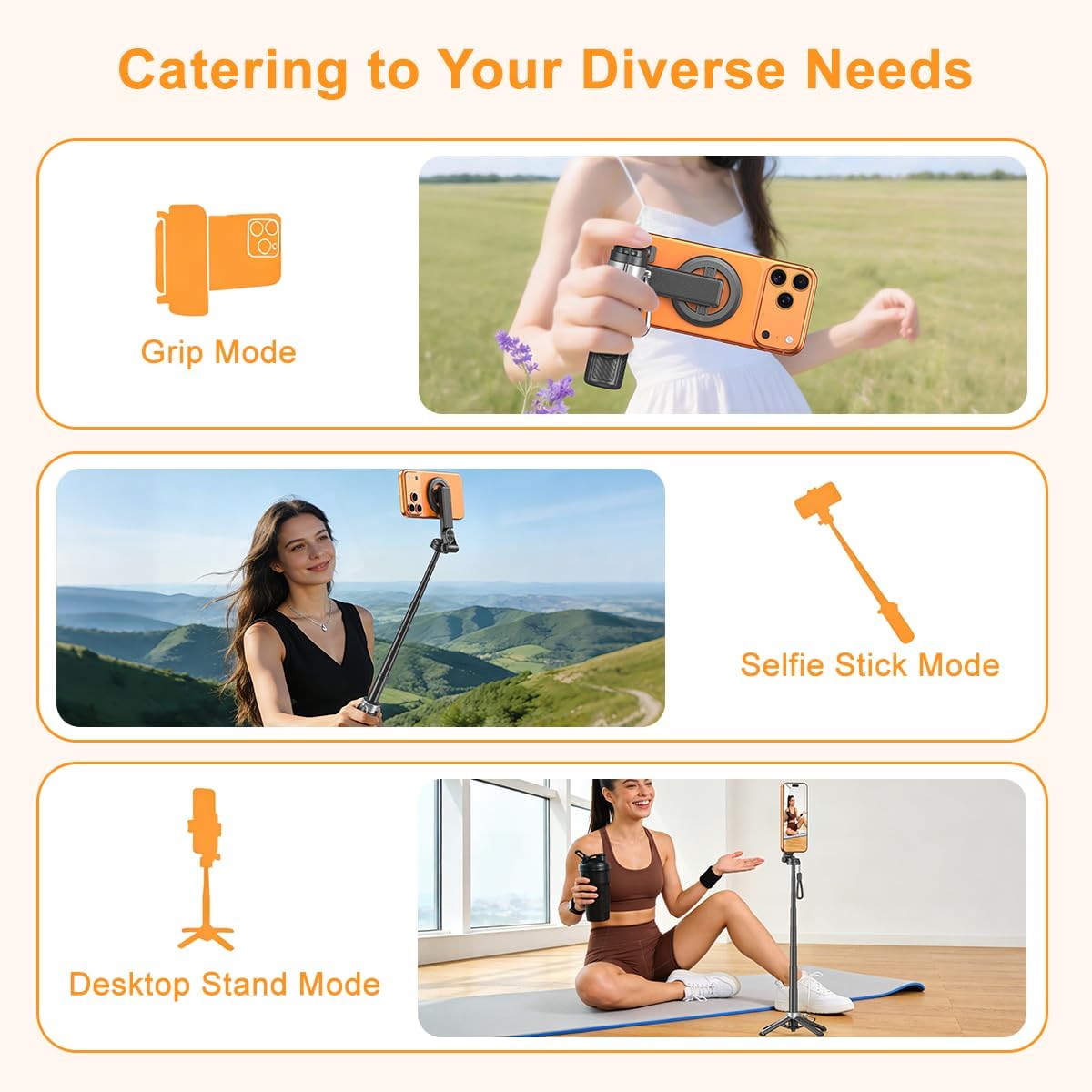 Upgrated 5-in-1 Magnetic Selfie Stick with Remote for Cell Phone 360° Rotation.Can Transforms into Mini Tripod/Camera