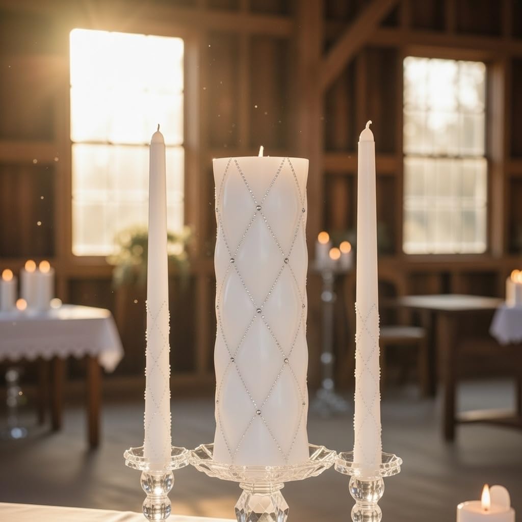 11.5" High White Wedding Unity Candle Set. Great for Weddings Party Special Events and Emergency Lighting Reiki Spa