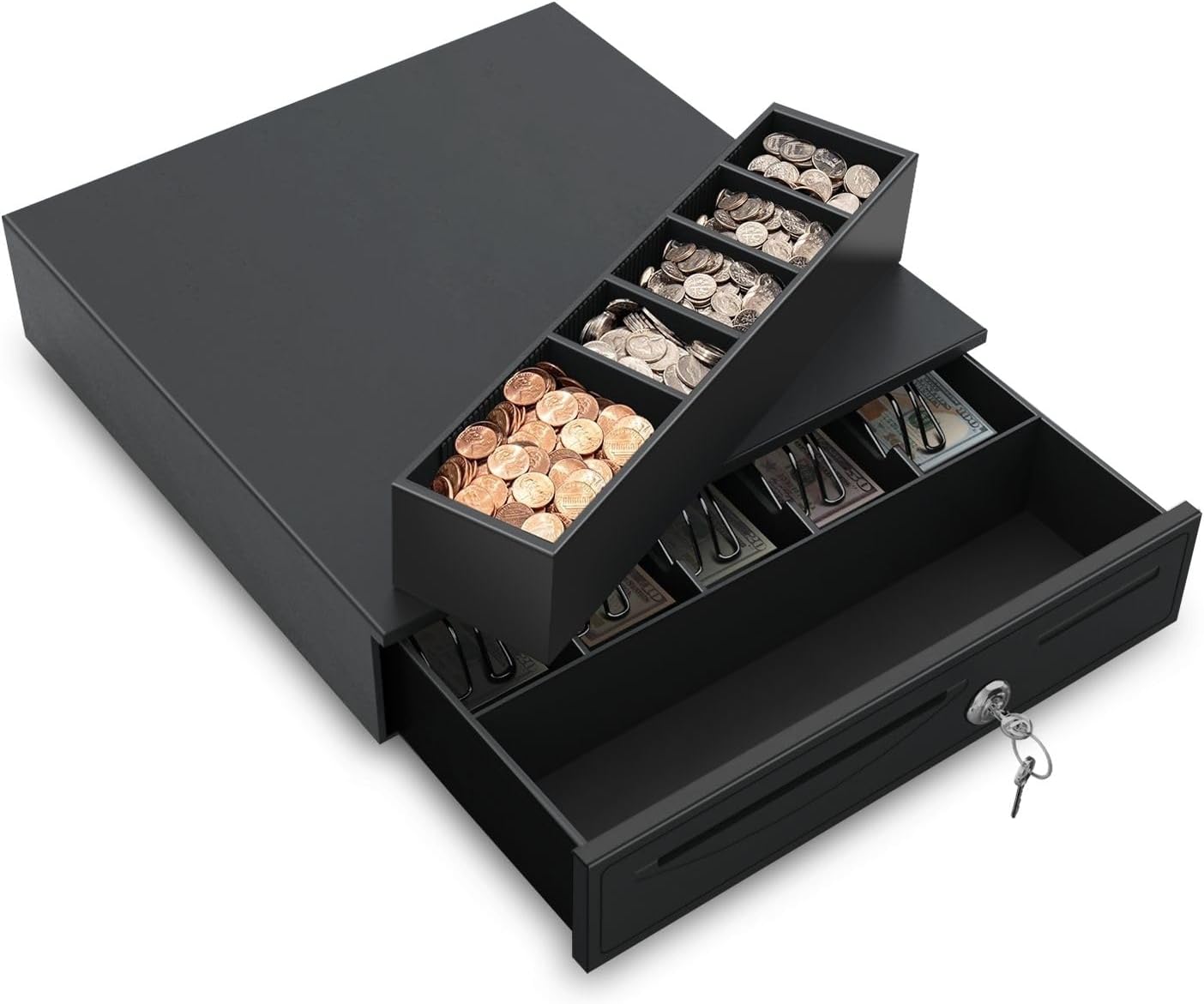 16-Inch Cash Drawer for Small Businesses, 5 Bill/5 Coin, Black | Pos Cash Register Drawer with Rj11/Rj12 Cable